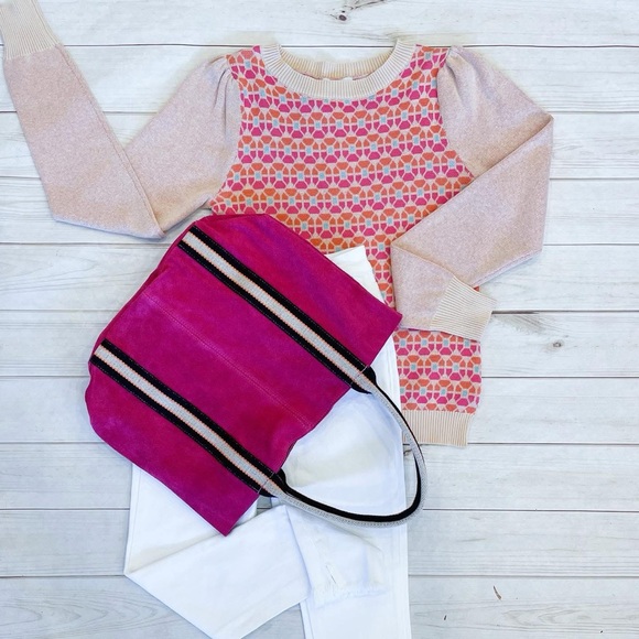 Melody Suede Leather Tote in Fuschia - Picture 4 of 16